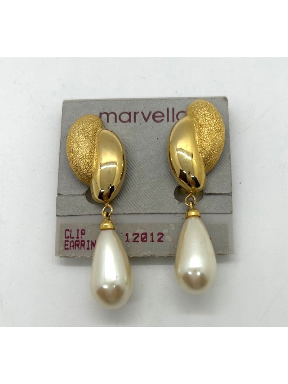 Vintage Faux Pearl Teardrop Earrings Marvella Gold-Tone Clip-On Elegant Bridal - Picture 10 of 12